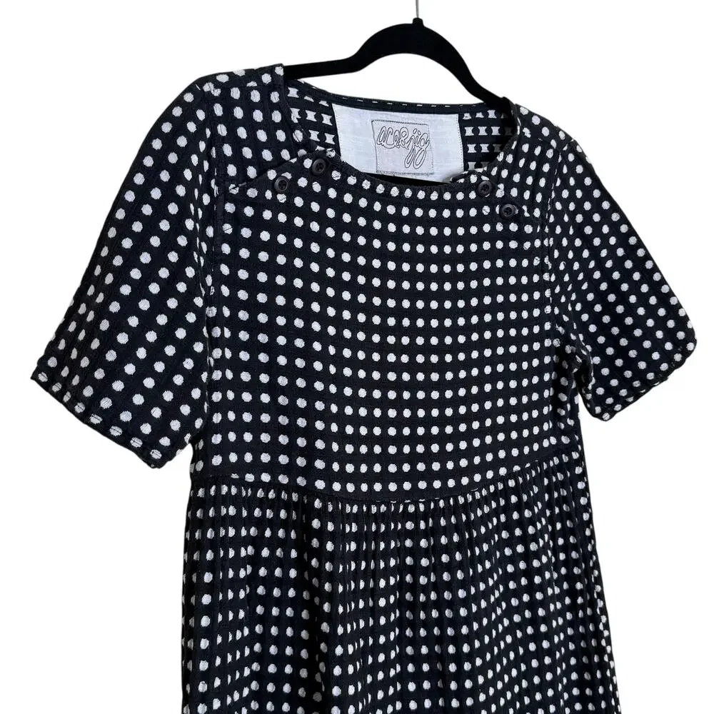 Ace & Jig Mini Dress Women’s Medium Black White Polka Dot Linen Cotton Boho Chic